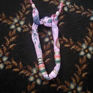 Pink Floral Bead-Accent Scarf Necklace
